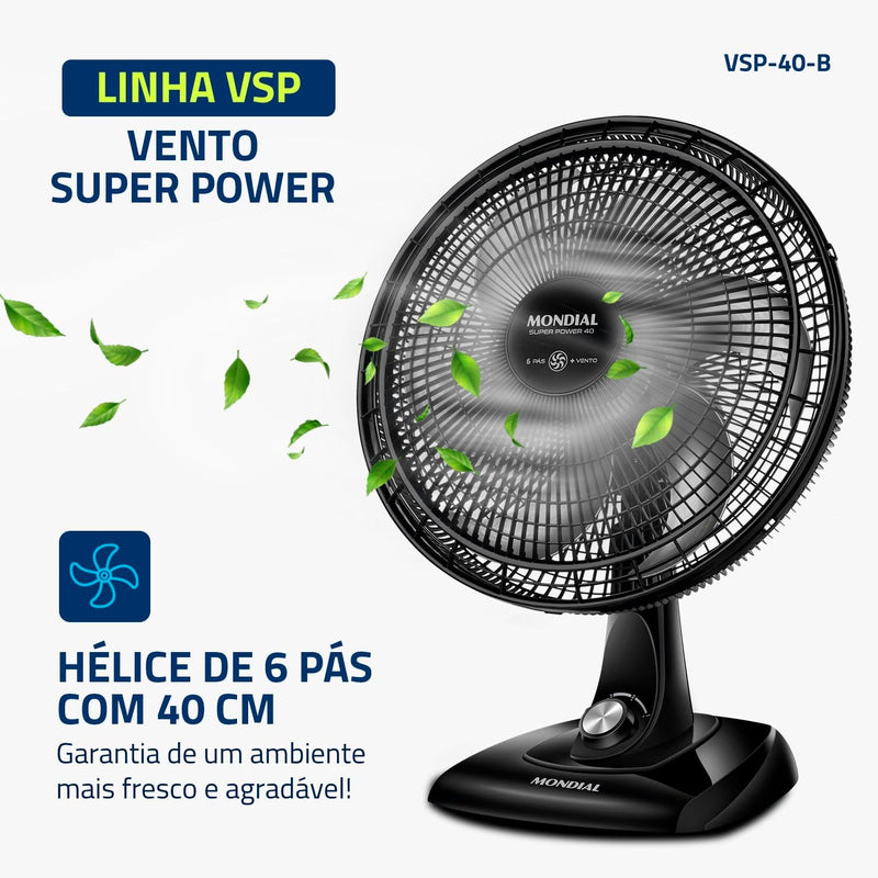 Ventilador de Mesa UltraSilencioso 40cm Super Power, Mondial, Preto/Prata, 140W, 110V e 220V